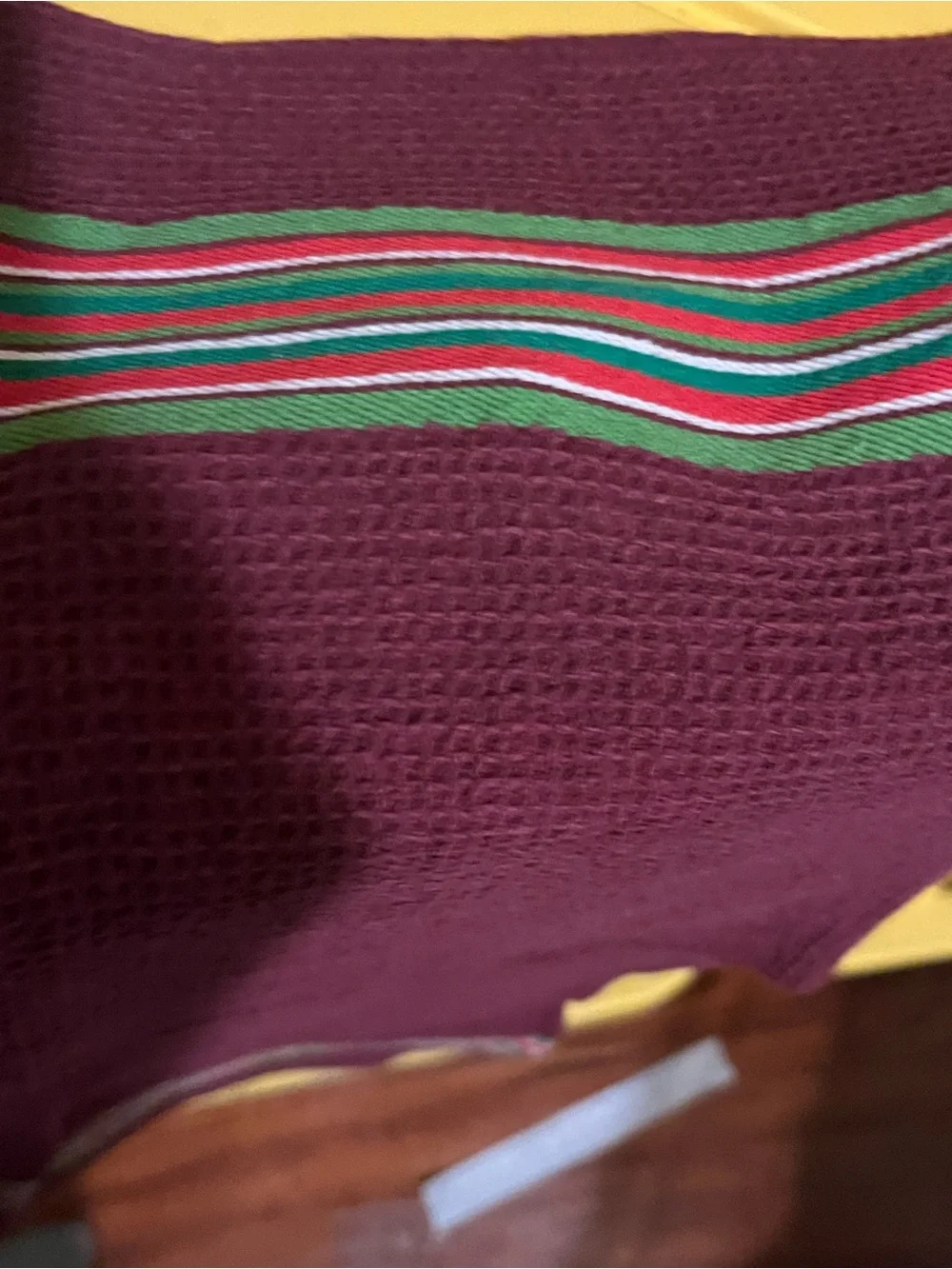 Bed Bath & Beyond Burgundy kitchen Towel with Red, Green and White Stripes